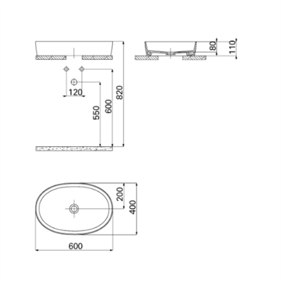 Creavit LP160 Loop Oval Çanak Lavabo 40x60 cm Kömür karası-Mat Siyah