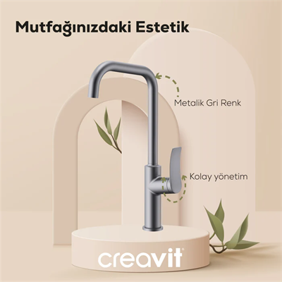CREAVİT LU8500GR Lua Eviye Mutfak Bataryası Metalik Gri Armatürü