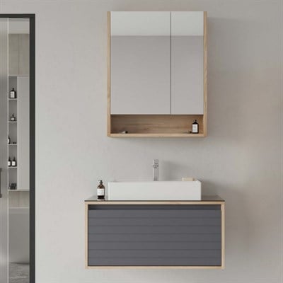 Orka Prato 80 Cm Banyo Dolabı Takımı Legnano Açık Meşe Antrasit