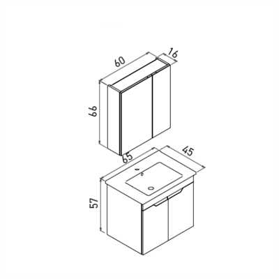 Orka Lena 65 cm Ayna Dolaplı Kapaklı Banyo Dolabı Takımı Mat Beyaz
