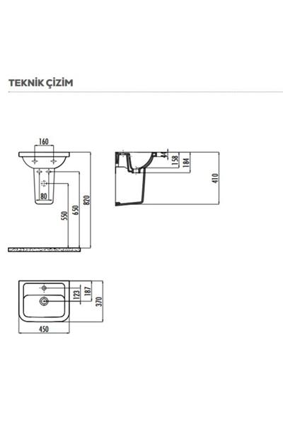 Creavit Ky045 Key Köşeli Yarım Ayak Lavabo 36*45 Cm