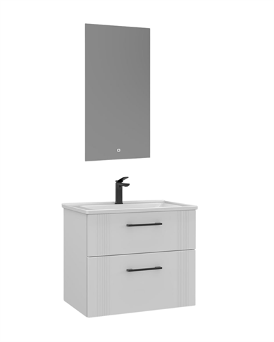 Orka Bari 65 cm Banyo Dolabı Takımı Led Aynalı Mat Beyaz
