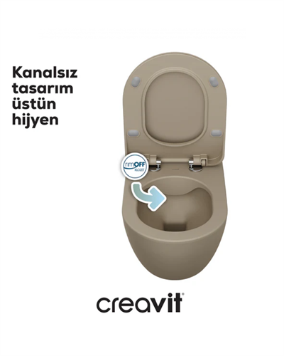 Creavit Free Rim-Off Duroplast Yavaş Kapanan Klozet Kapaklı Mat Cappucino Set FE322CM