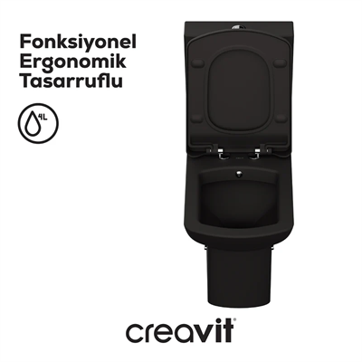 Creavit LR360 Lara Duvara Dayalı Klozet Seti Kömür Karası