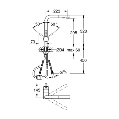 Grohe Eviye Bataryası Spiralli 2 Fonksiyonlu Minta Krom 30274000