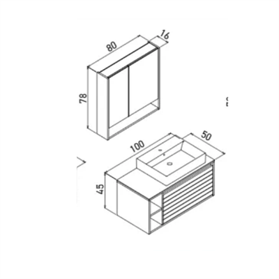Orka Prato 100 cm Banyo Dolabı Takımı Legnano Açık Meşe Antrasit