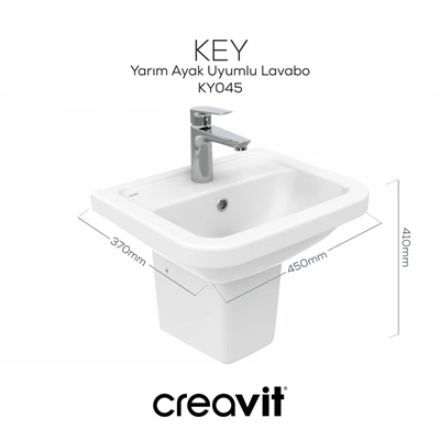 Creavit Ky045 Key Köşeli Yarım Ayak Lavabo 36*45 Cm