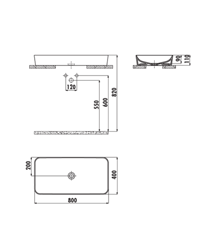 CREAVİT UL080 Ultra Tezgah Üstü Lavabo Beyaz 80 cm