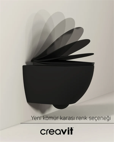 Creavit Free Rim-Off Duroplast Yavaş Kapanan Klozet Kapaklı Kömür Karası Set FE322-00KK