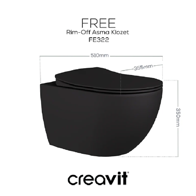 Creavıt FE322 Free Rim-Off Kanalsız Asma Klozet ve Yavaş Kapanan Klozet Kapağı-Mat Antrasit