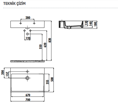 Creavit NX270 TEZGAH ÜSTÜ 50x70 DÜZ KARE LAVABO