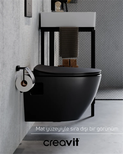 Creavit Free Rim-Off Duroplast Yavaş Kapanan Klozet Kapaklı Kömür Karası Set FE322-00KK