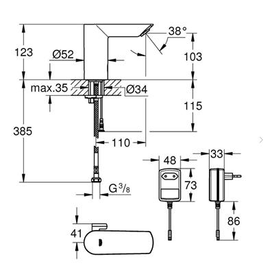 GROHE 36453000  Fotoselli Lavabo Bataryası Elektrikli çift su giriş 