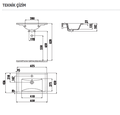 Creavit SU065 Su Dolap Uyumlu Lavabo 45X65 cm Beyaz