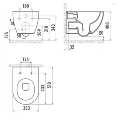 CREAVİT Rim-Off Kanalsız Klozet Ve Yavaş Kapanır Kapak FE322