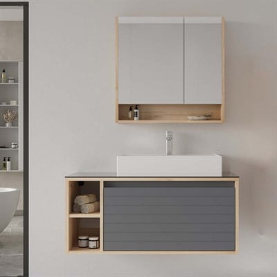 Orka Prato 100 cm Banyo Dolabı Takımı Legnano Açık Meşe Antrasit