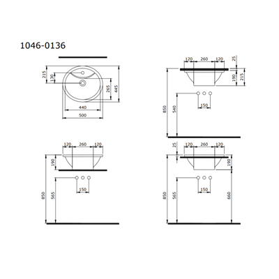 Verona Batarya Banklı Tezgah Üstü Lavabo 50 cm Parlak Beyaz 1046-061-0135
