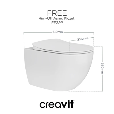CREAVİT Rim-Off Kanalsız Klozet Ve Yavaş Kapanır Kapak FE322