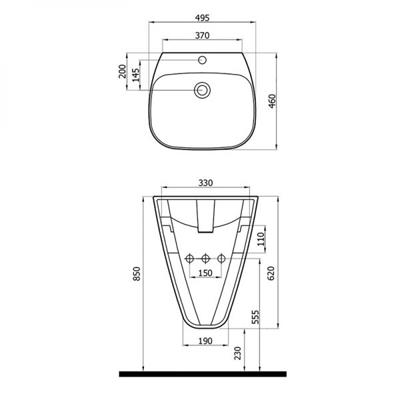 Newarc 3818B Mono Monoblok Lavabo Parlak Siyah 