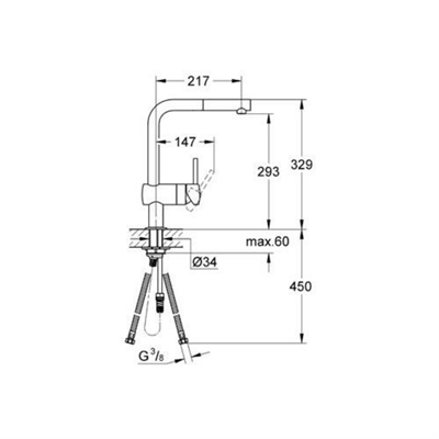 Grohe Eviye Bataryası Spiralli Tek Akışlı Minta Krom 32168000