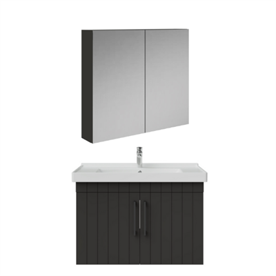 Creavit D20 80Cm Kapaklı Lavabo Dolabı Dolaplı Ayna Takımı Antrasit Lake