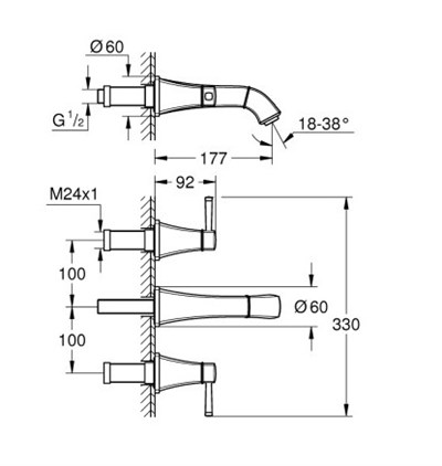 Grohe 20622IG0 Grandera 3 delikli lavabo bataryası 1/2
