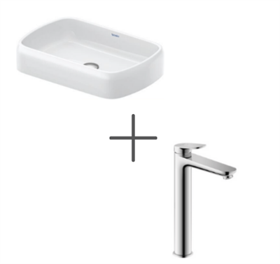 Duravit Qatego Stretch 60 cm Çanak Lavabo  Ve Wave Lavabo bataryası, XL