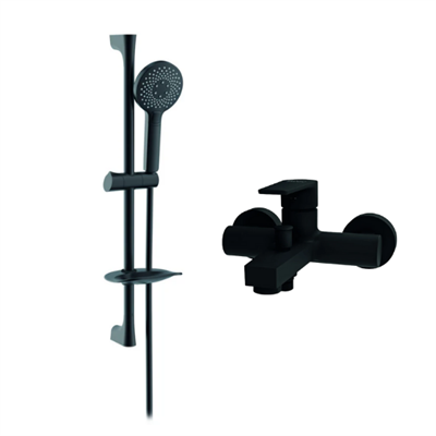 Creavit SH493S Sürgülü Duş Sistemi ve Sharp Banyo Armatürü Seti Mat Siyah