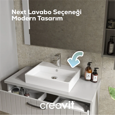 CREAVİT NX260 Next Tezgah Üzeri Kare Lavabo 60 cm