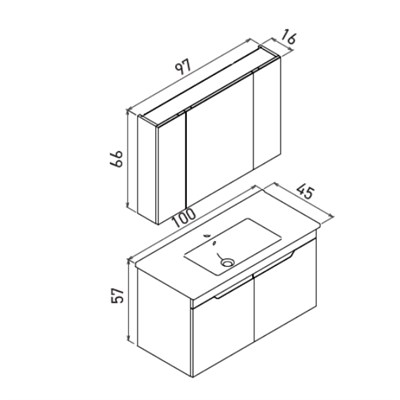 Orka Lena 100 cm Ayna Dolaplı Kapaklı Banyo Dolabı Takımı Antrasit