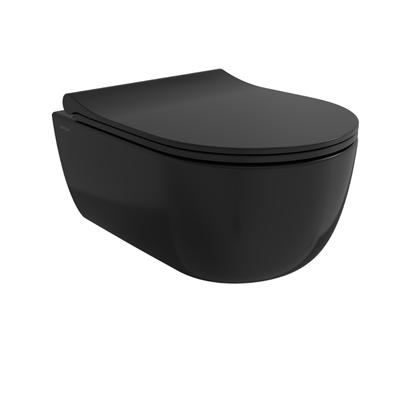 Bocchi 1417-005-0128 V-Tondo Rimless Kısa Asma Klozet Parlak Siyah  Kapak Dahil