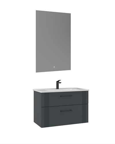 Orka Bari 85 cm Banyo Dolabı Takımı Led Aynalı Mat Antrasit