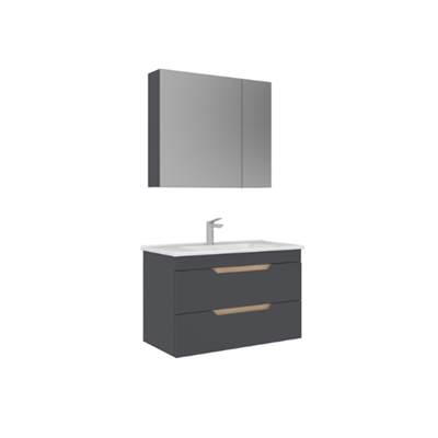 Orka Lena 85 cm Ayna Dolaplı Çekmeceli Banyo Dolabı Takımı Antrasit