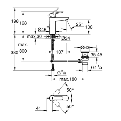 Grohe Lavabo Bataryası BauEdge M Boyut Krom-23758000