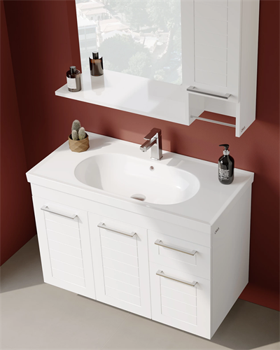 Orka Perge 100 Cm Beyaz Banyo Dolabı Takımı