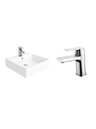 Creavit NX256 Next Tezgah Üzeri Lavabo 50x50 cm Ve Luna LN1500 Lavabo Bataryası