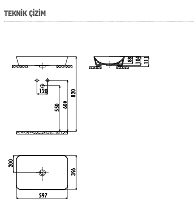 Creavit UL060.00BM Ultra 60 cm Tezgah üstü Lavabo-Basalt Mat (Lacivert)