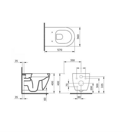 BOCCHİ Venezia Rimless Duvardan Asma Klozet ve Kapak P.Siyah 1295-005-0128