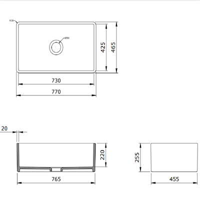 Bocchi Lavello 76 cm Mutfak Eviyesi Parlak Beyaz 1138-001-0120