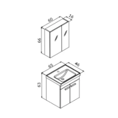 Orka Enez 65 cm Banyo Dolabı Takım Desenli Antrasit