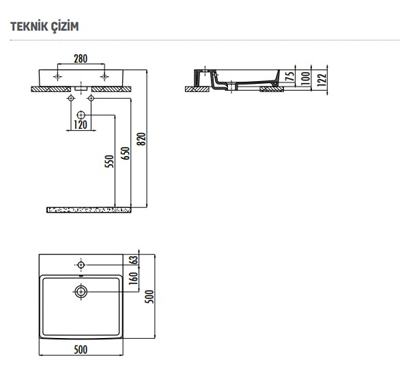 Creavit Vox Tezgah Üstü Kare Lavabo 50*50 cm VX255
