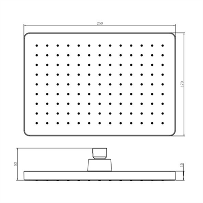 Creavit SH340S Kireç Kırıcılı Tepe Duşu Kare - Mat Siyah 250X170mm