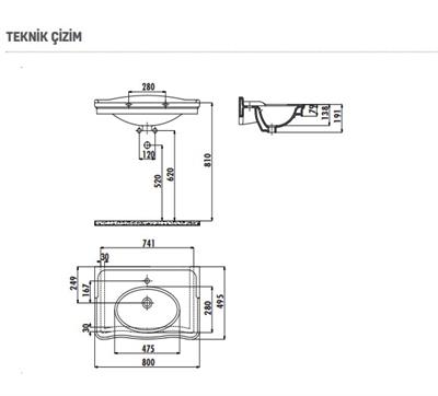 Creavit An080 Antik Etajerli Dolap Uyumlu Lavabo 80 Cm