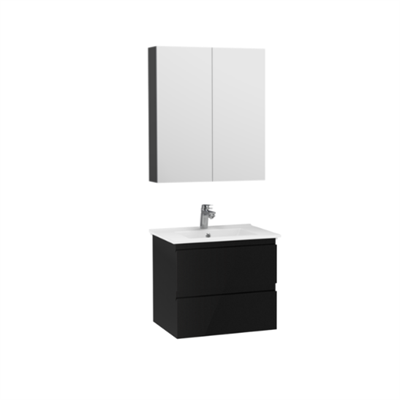 Creavit Alinda Lavabo Dolaplı Ve Aynalı Dolap Takımı Mat Siyah 60 cm