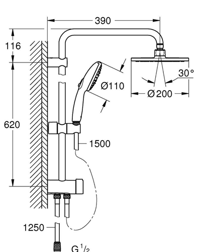 Grohe New Tempesta Sistem 200 Duvar Bağlantılı, Divertörlü Duş Sistemi Krom 27389003