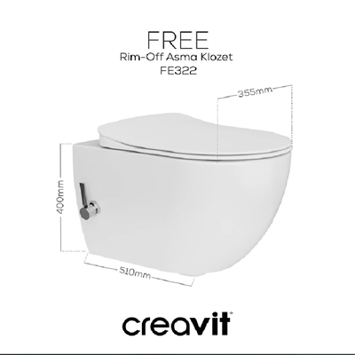 Creavit FE322 Free Rim-Off Kanalsız Asma Klozet Entegre Taharet Musluklu (Sıcak + Soğuk)