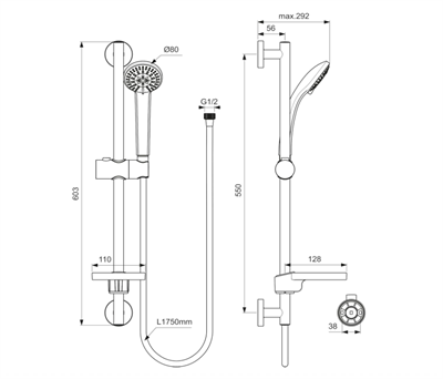İdeal Standard B9503AA Idealrain Sürgülü Duş Seti 80mm-Chrome 
