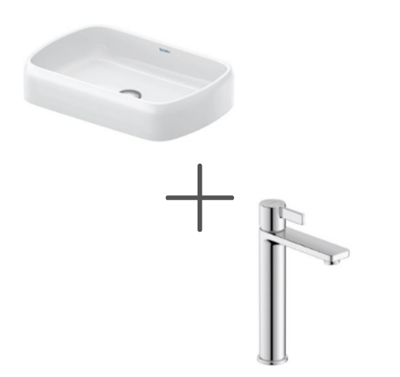 Duravit Qatego Stretch 60 cm Çanak Lavabo Ve D-Neo Lavabo Bataryası, Large