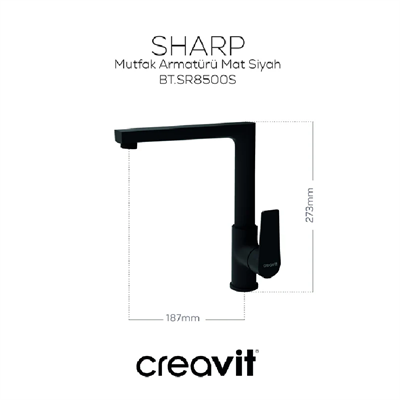 Creavit SR8500S Sharp Mutfak Armatürü Siyah
