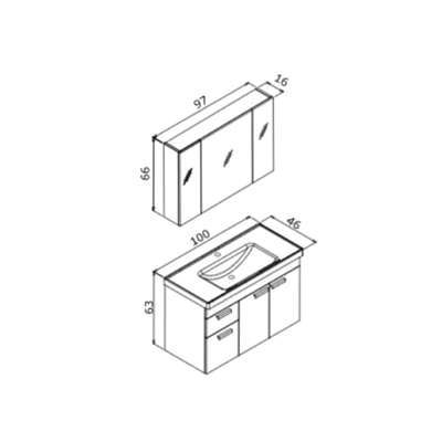 Orka Enez 100 cm Banyo Dolabı Takım Antrasit (Desenli)